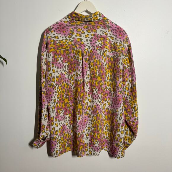 Suitsme Top Women XL Leopard Print 100%Silk Button Up Officecore Career Mobwife - Picture 2 of 8